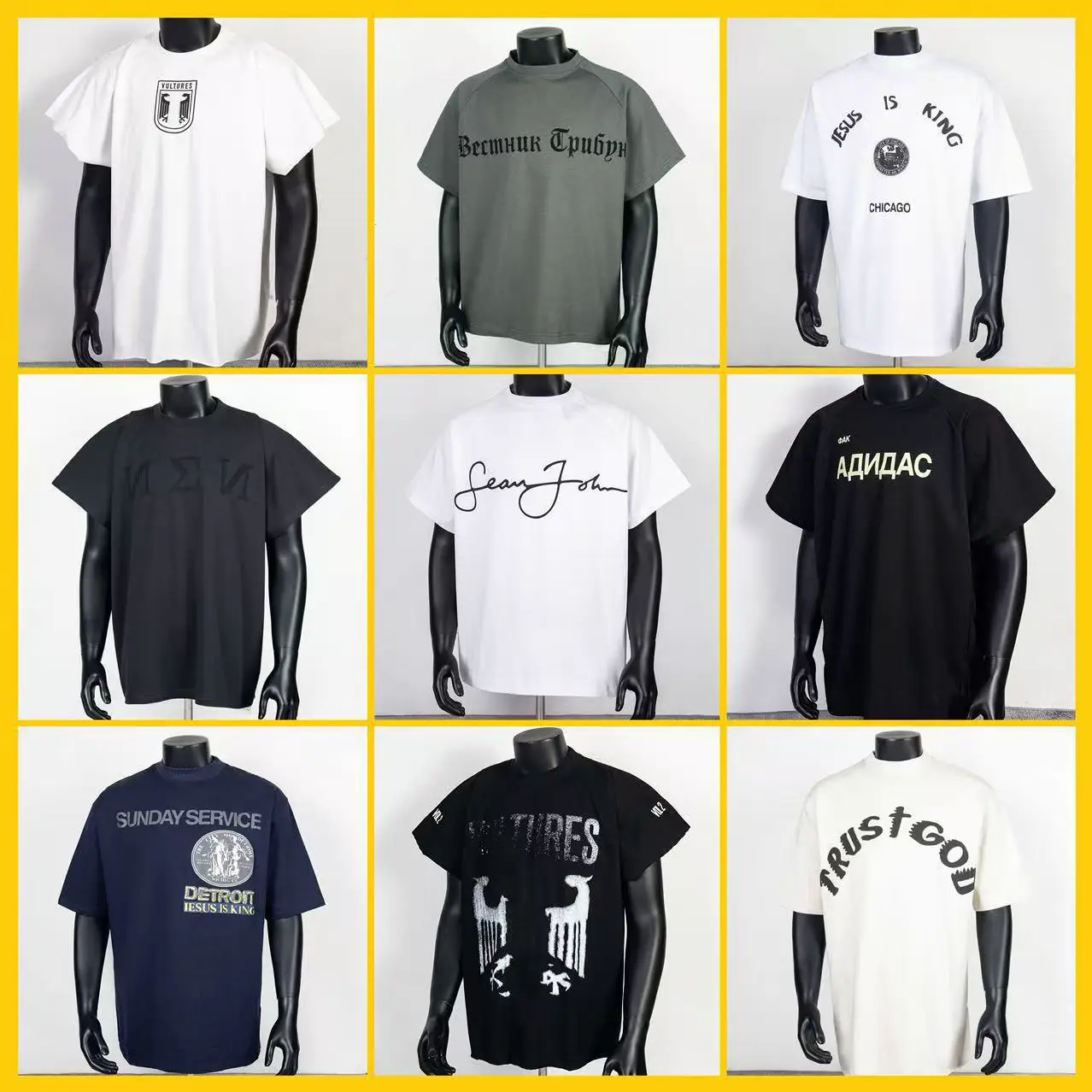 Kanye Kanye American-style High Street Surrounding Joint Ware High Street ins Men's and Women's Casual Loose Short-sleeved T-shirt All-match