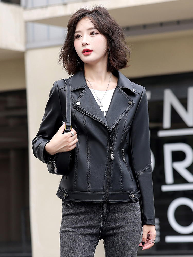 Hua Ge Diqing Genuine Leather Jacket for Women 2025 Spring & Fall Fashion Korean Style Slim Casual Large Size Motorcycle Sheepskin Jacket