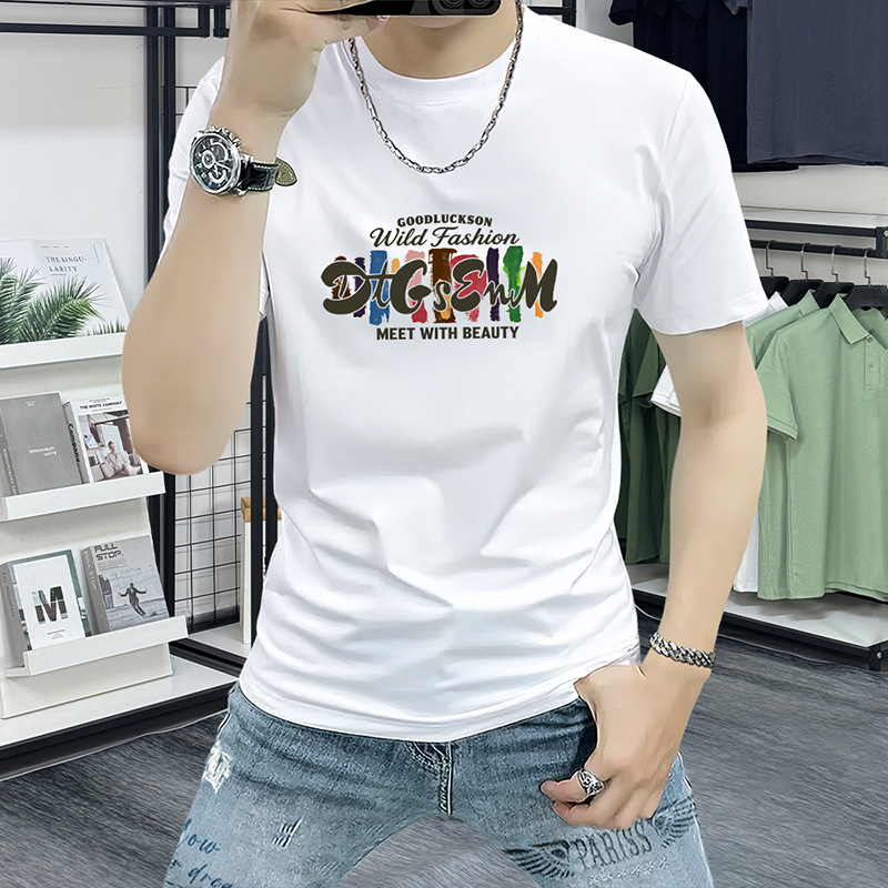 Lanshengyi Printed Short-Sleeved T-Shirt, Summer Hot-Selling Men's Round-Neck Ins Trendy Fashion Casual Versatile Slim-Fit Top