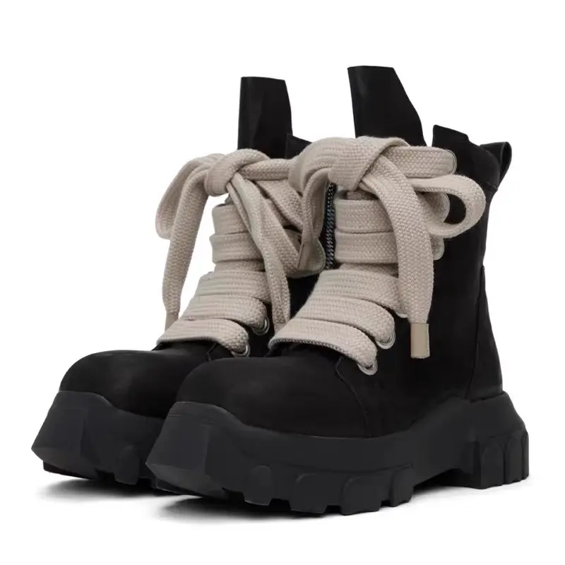 New Men's Genuine Leather Thick-Soled Boots, Men's Martin Boots, Retro Height-Increasing British Style Zipper Motorcycle High-Top Shoes