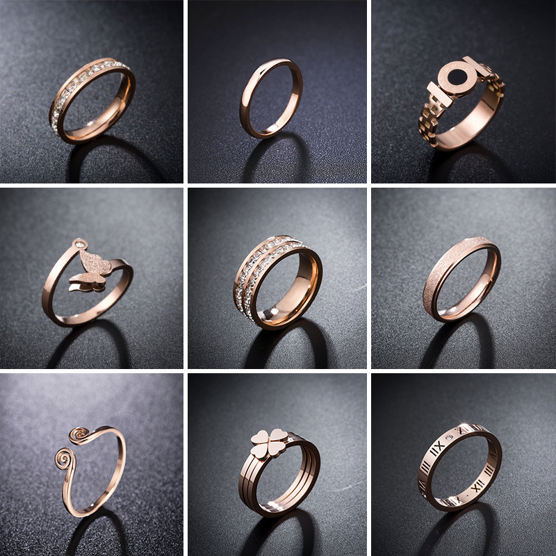 Rose Gold Titanium Steel Ring Ins Stylish Versatile Non-Fading Ring Full Circle Zircon Can Be Shipped on Behalf of Others