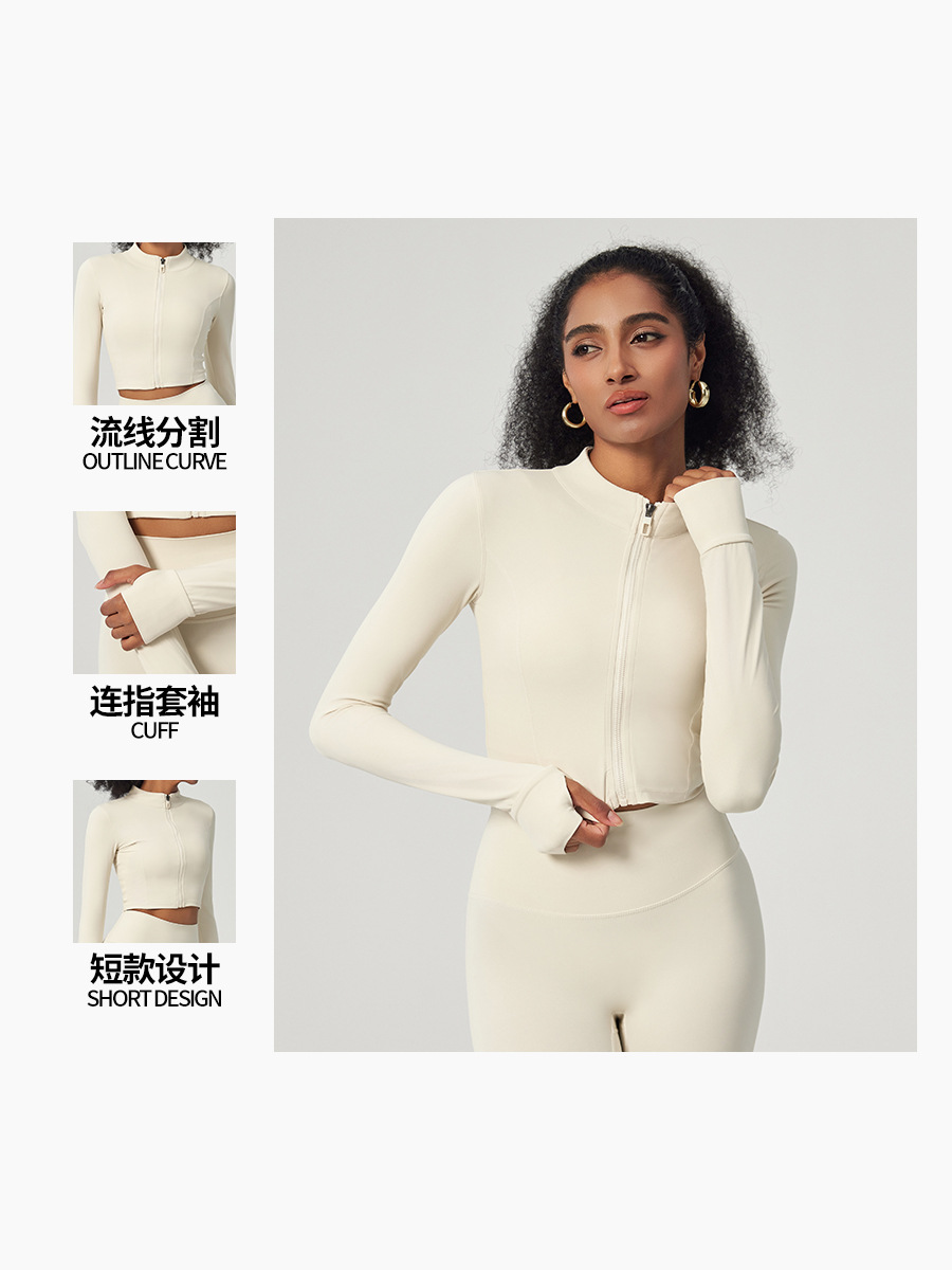 Cross-Border Sports Jacket Slimming Fitness Zip-Up Long-Sleeve Yoga Top Outdoor Running Tight-Fitting Short Top for Women