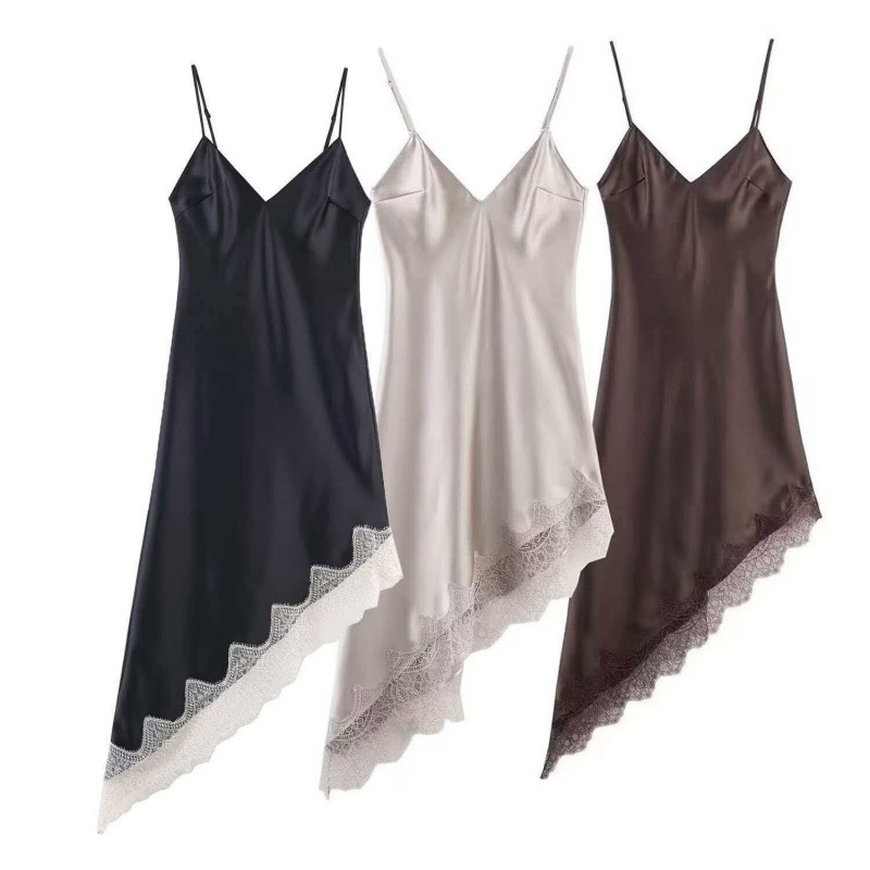 Cross-Border Women's Clothing Manufacturers Wholesale 2026 Aliexpress Hot-Selling Summer Fashion Sexy Lace Silk Satin Texture Dress