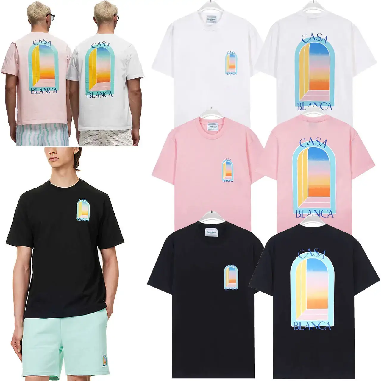 Casablanca Summer Men's Short-Sleeved Rainbow Door Letter Logo Printed Casa Youth Loose t Short-Sleeved