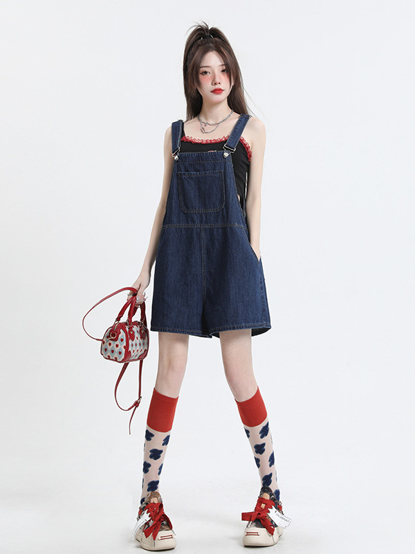 Trendy Youthful Denim Overalls Shorts for Women Early Spring 2025 New Petite Slimming Influencer Korean Style Jumpsuit Pants
