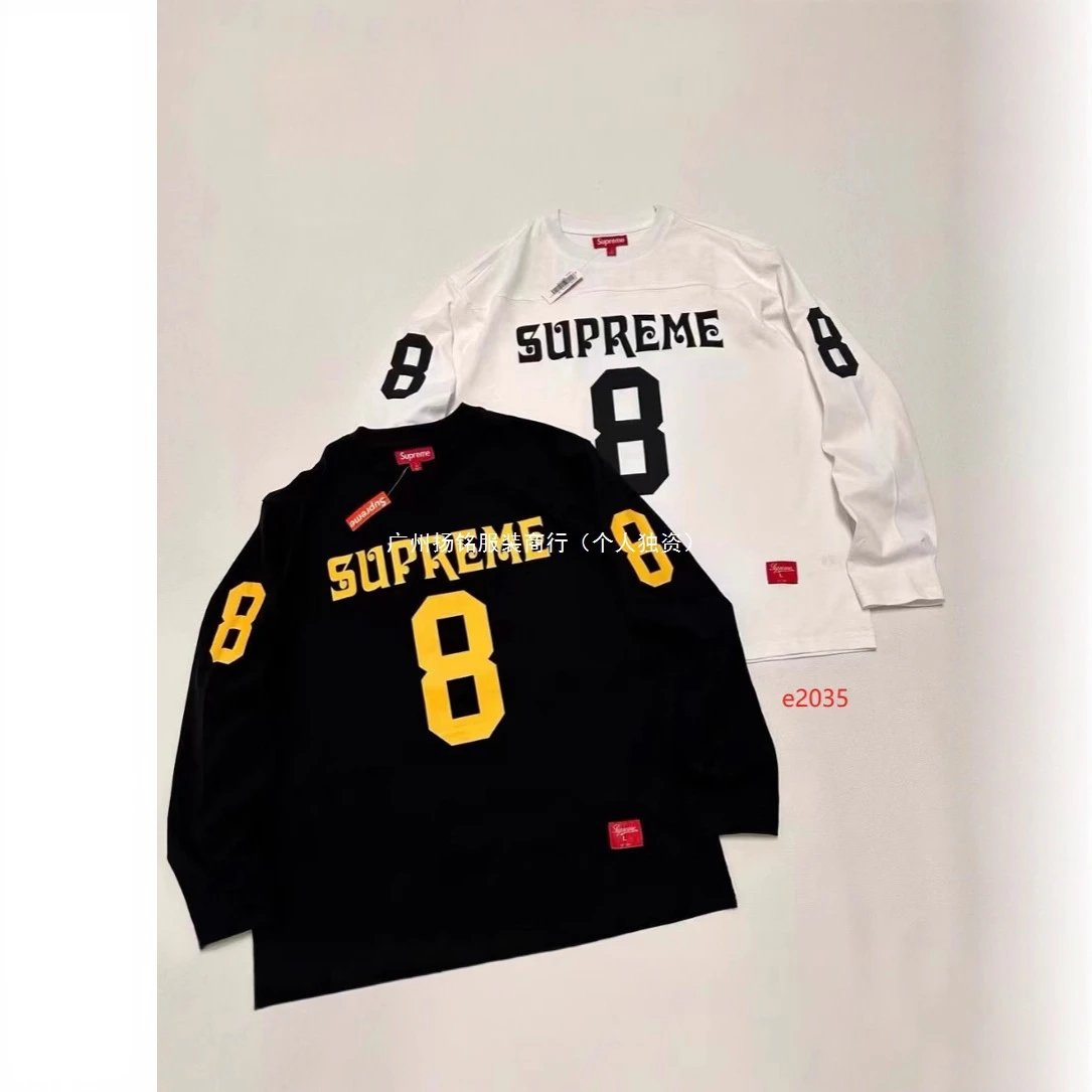 Digital supreme round neck long sleeves American trend classic football suit printed ribbed high street top T-shirt for men and women