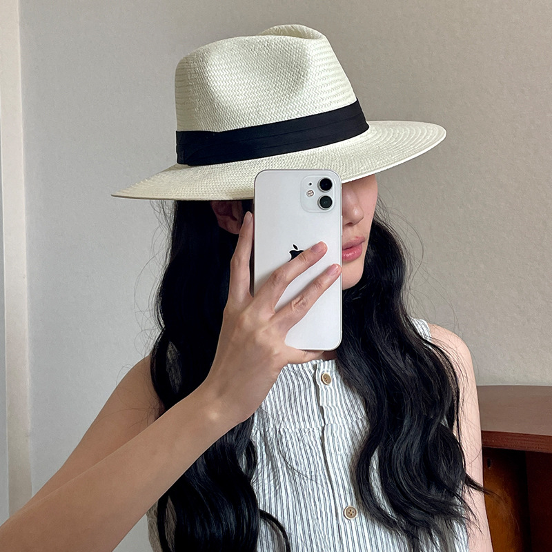 White French Retro Panama Straw Hat Women's Summer Vacation Sun Protection Sun Hat British High-end Face Showing Hat