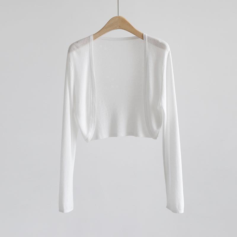Large Plate-shaped Ice Silk Cardigan Long-sleeved Buckle-free Shawl Knitted Sunscreen Shirt Slim-fit Outward-fitting Women's Air-conditioning Shirt V-neck