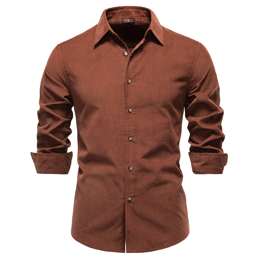 2025 New Autumn and Winter Lapel Men's Corduroy Cotton Shirt Business Casual Men's Pure Color Long-Sleeved Shirt for Men