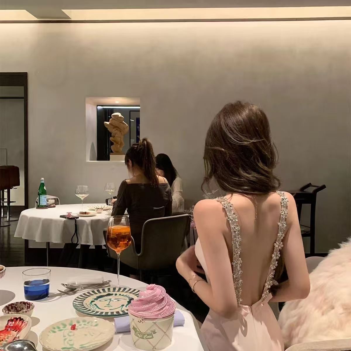 Heavy Embellished Backless Spaghetti Strap Dress for Women, New Summer French Style, Short Elegant Bodycon Little Black Dress