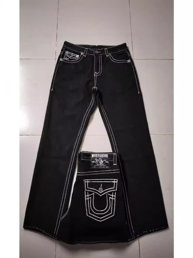 Cross-border e-commerce American high street fashion brand jeans white thick line Buddha Religion straight casual pants men