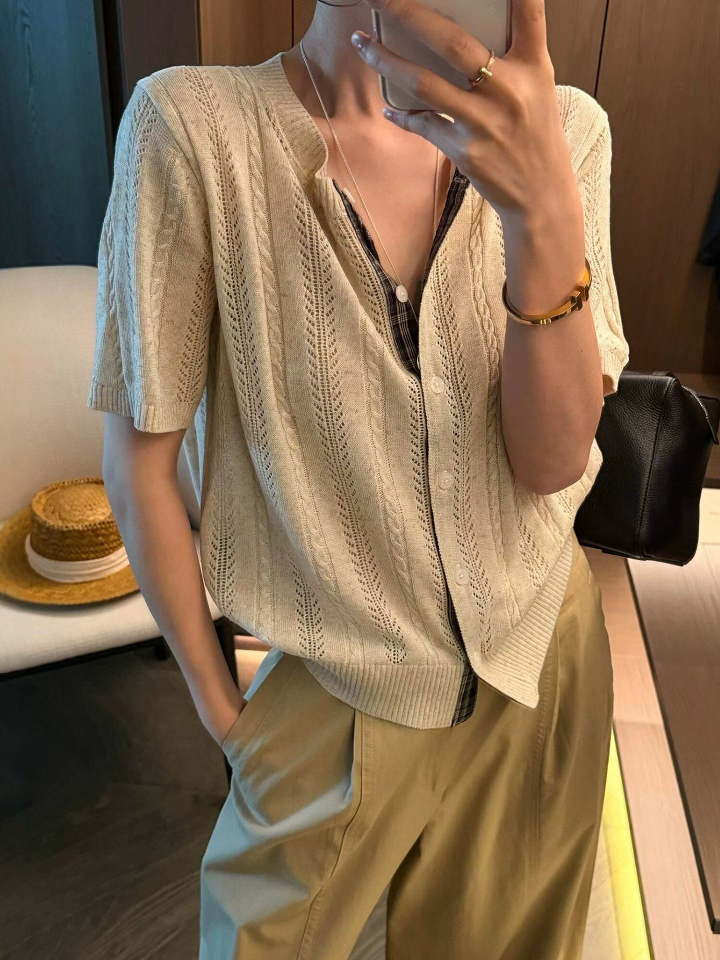 Lyocell Linen Ice Silk Knit Cardigan for Women, European Style 2026 Summer New Fashion European Women's Base Shirt Trendy
