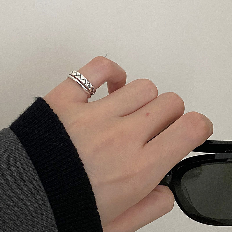 South Korea twist double-layer Sterling Silver open ring ins fashion personality simple cold style tail ring little finger J008