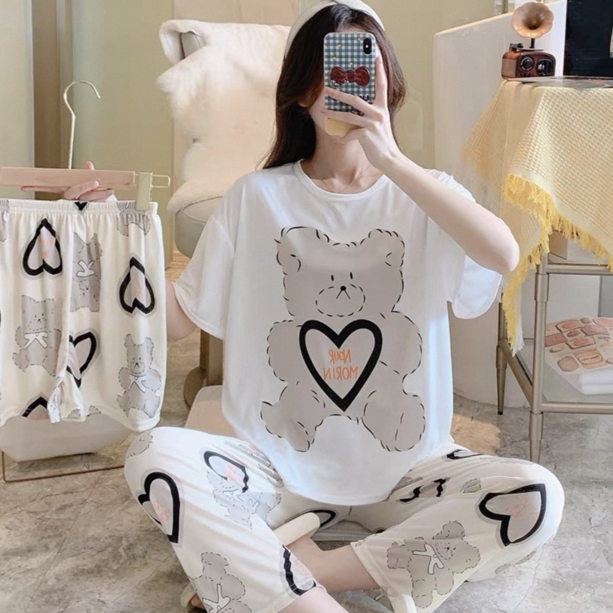 Women's Summer Pajamas Three-Piece Set 3 Sets Pajamas the Middle East Cartoon Foreign Trade Home Wear