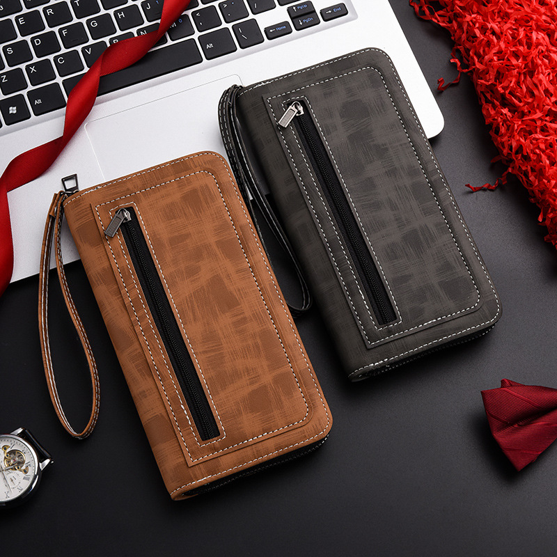 Men's Wallet Long Zipper Coin Clip Large Capacity Clutch Handbag Multifunctional Mobile Phone Bag Wallet Simple Men's Handbag