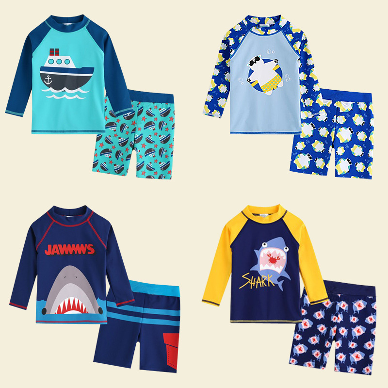 Children's Split Swimsuit Boy's Long Sleeve Sun Protection Middle and Big Kids Cartoon Student Diving Suit Quick-drying Swimsuit Hot Spring Swimsuit