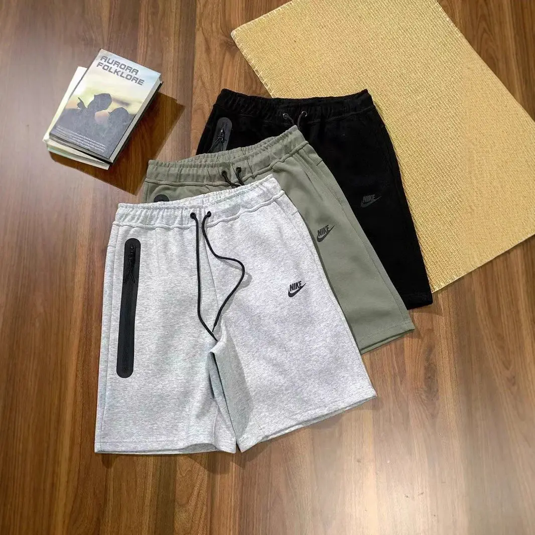 2025跨境NK短裤TECH FLEECE 男子针织侧压胶大口袋运动短裤五分裤