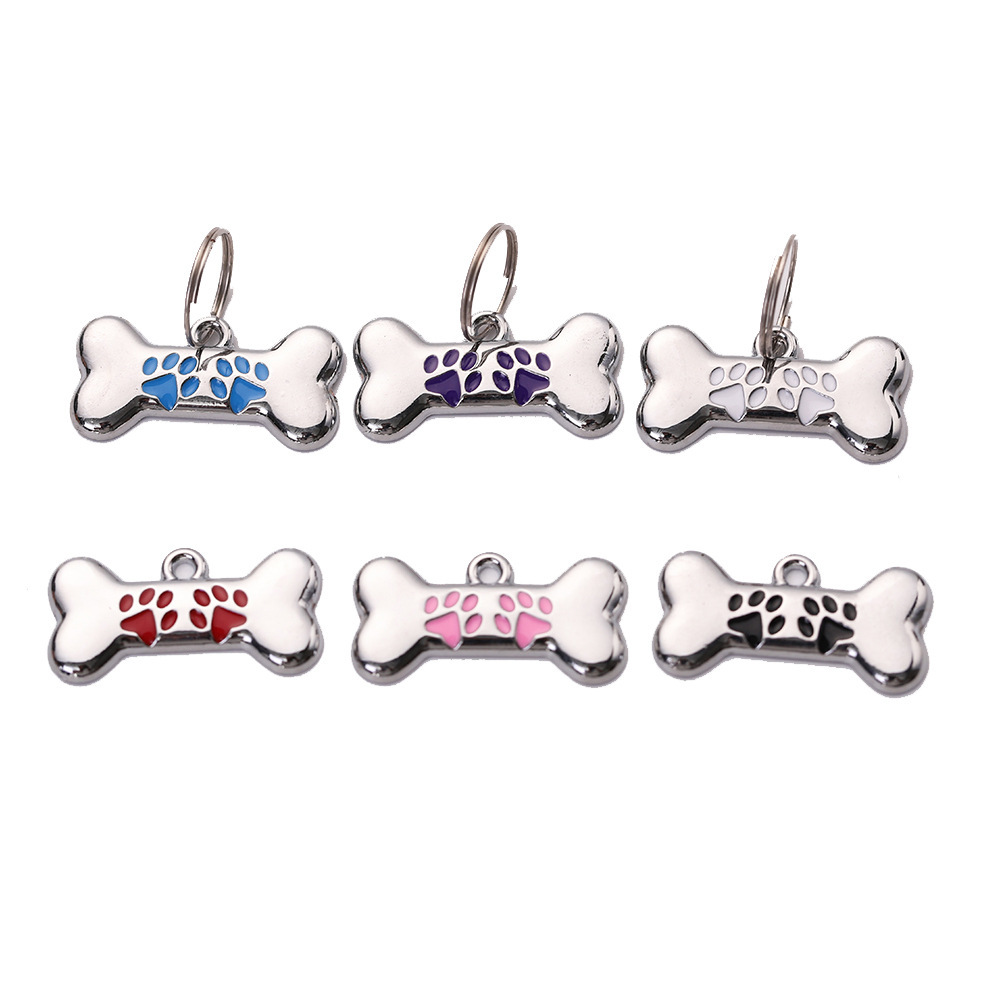 In-Stock Cross-Border Metal Dog Tag Pendant Pet Collar Accessory Zinc Alloy Footprint Bone Pendant with Engraving