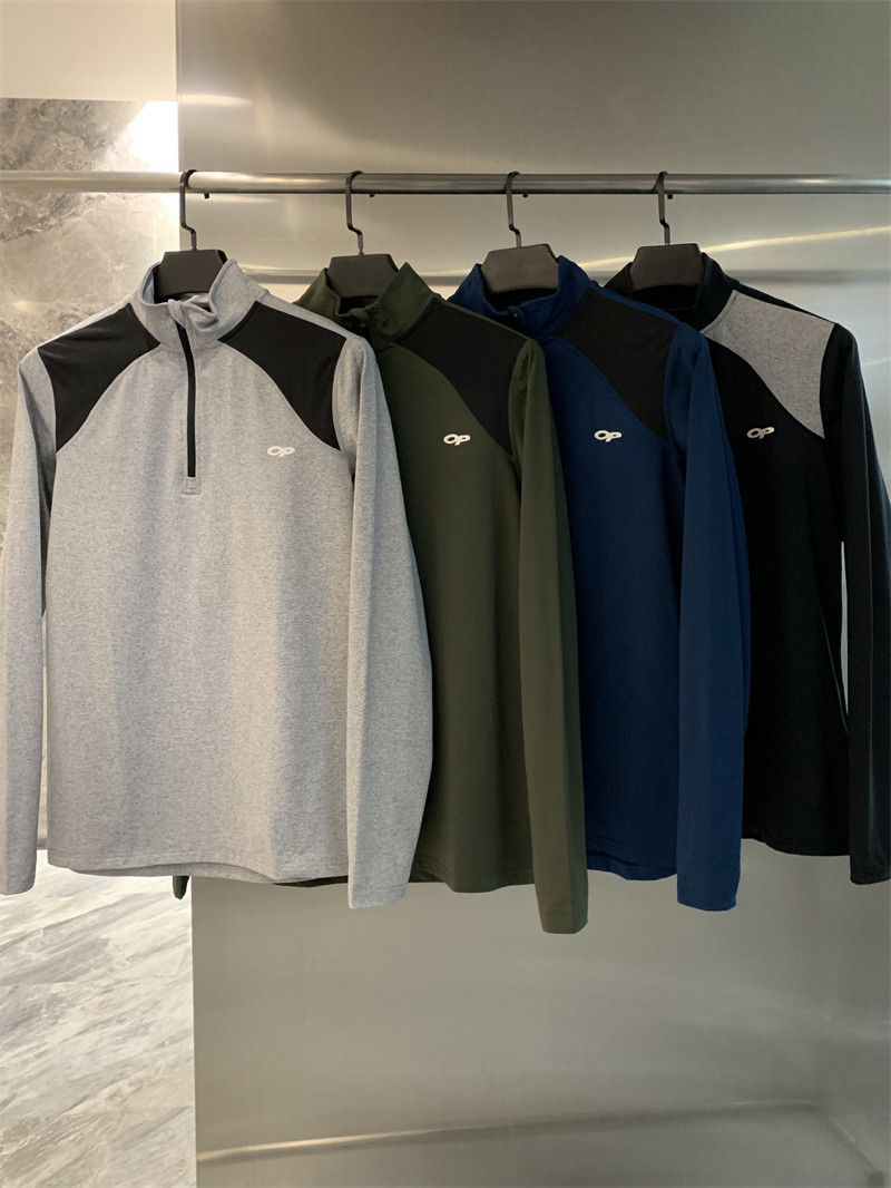 Go for the American Style! Imported Custom-Woven Quick-Dry Technology! Color-Blocked Breathable Stand-Up Collar Half-Zip Long-Sleeve Men's Polo Shirt