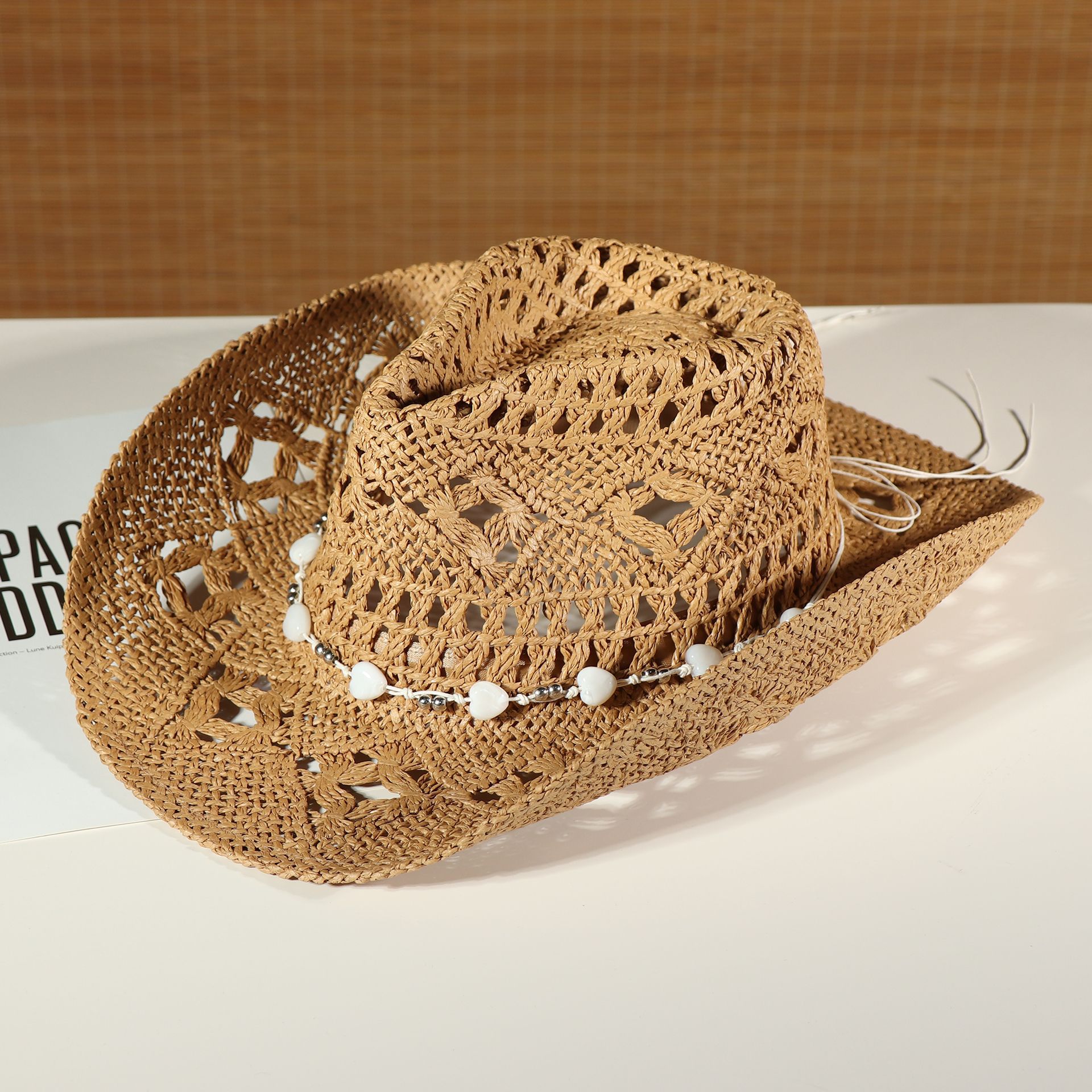 Western Cowboy Hat for Men and Women, Summer Outdoor Wide-Brimmed Hollow-Out Sunshade Sun Protection Straw Hat, Fashionable Breathable Jazz Hat