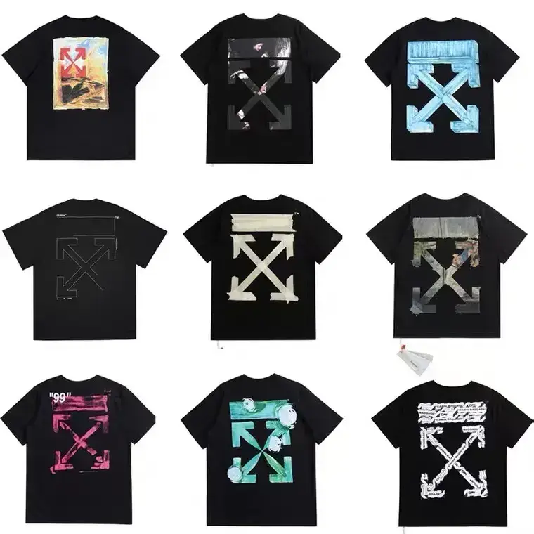 Over-inspection version OFF bronzing tape arrow printing OW short sleeve men's loose large size European and American round neck WHITET shirt women