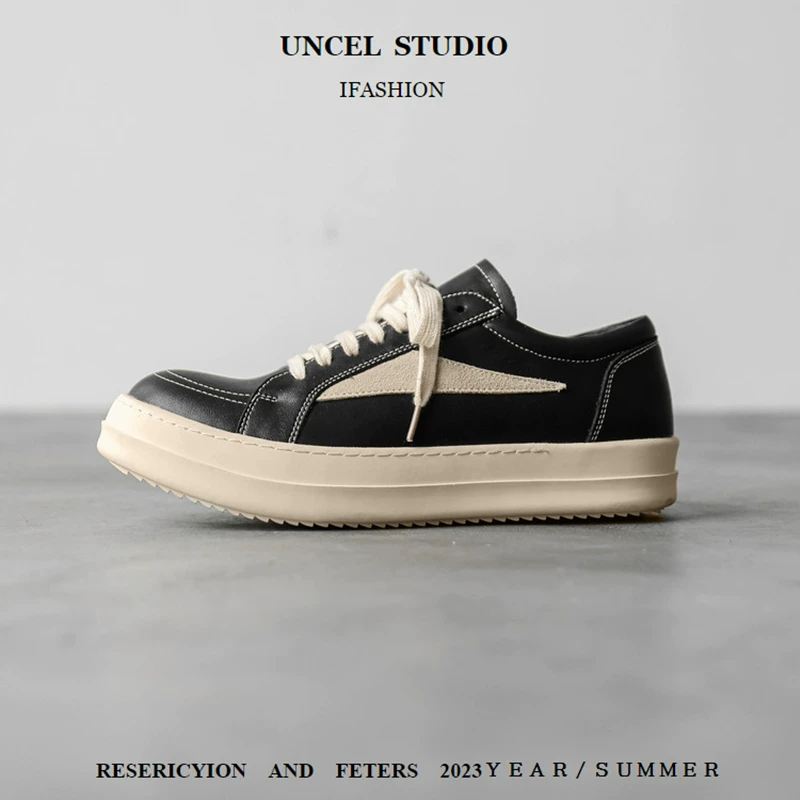 RO infringing retro German training shoes for men 2023 new genuine leather rick niche trendy shoes owens black and white board shoes for women