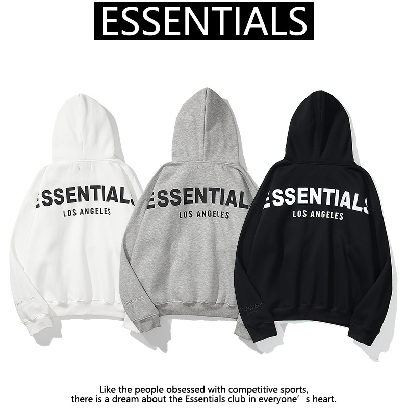 European and American Street Trendy Brand ESSENTIALS Reflective Letter Sweater for Men and Women Couple Fleece Hoodie Coat Trendy