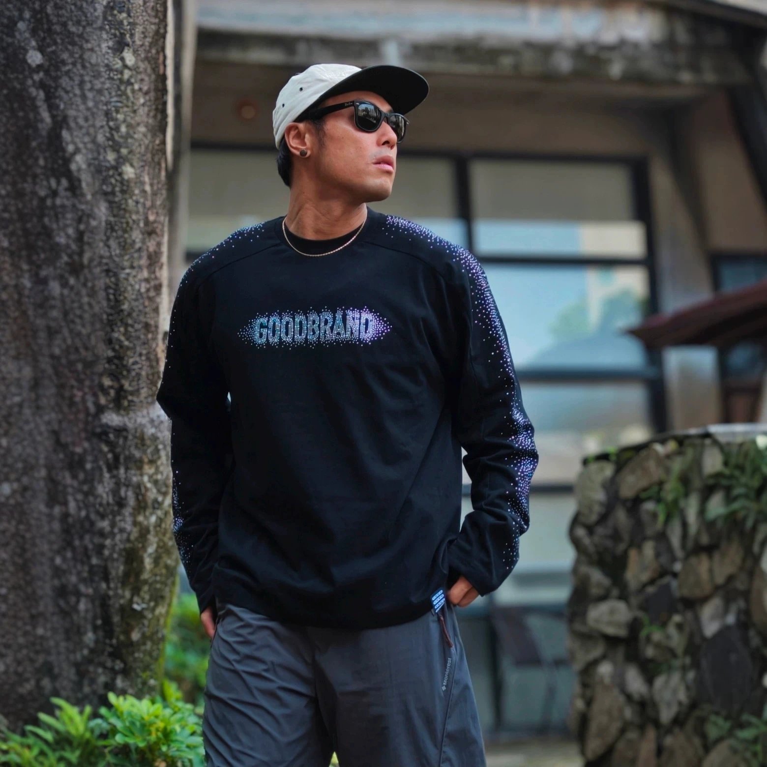 GB-GOODBRAND Vast Starry Sky Hot Drilling Stars Shining Crescent Slogan Light Luxury Fashion Sense Long Sleeve