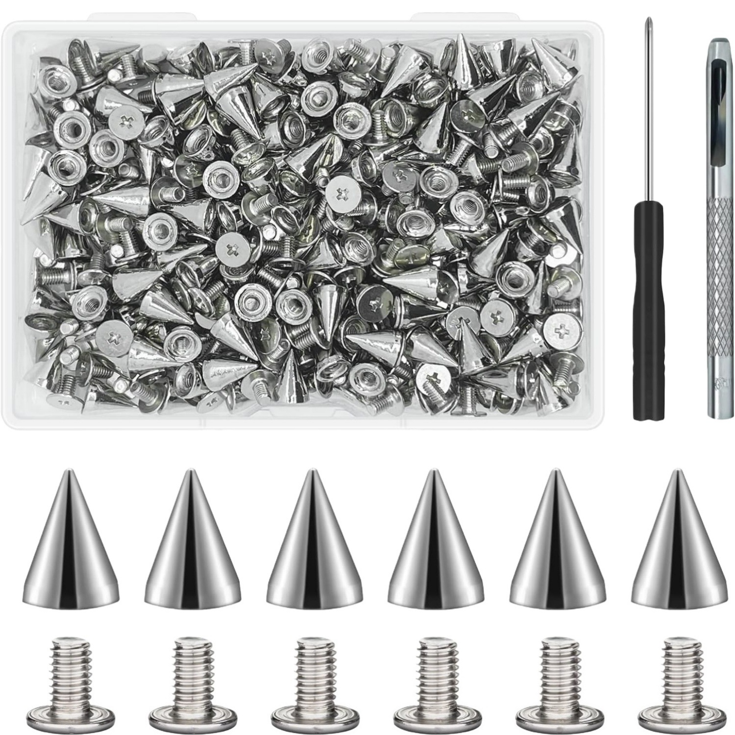 Cross-Border Spot Boxed Punk Rivets Tapered Leather Goods DIY Decorative Rivets Plus Installation Tools Screw Tip Cap Nails foto QC de 1688 en Qualit.ly