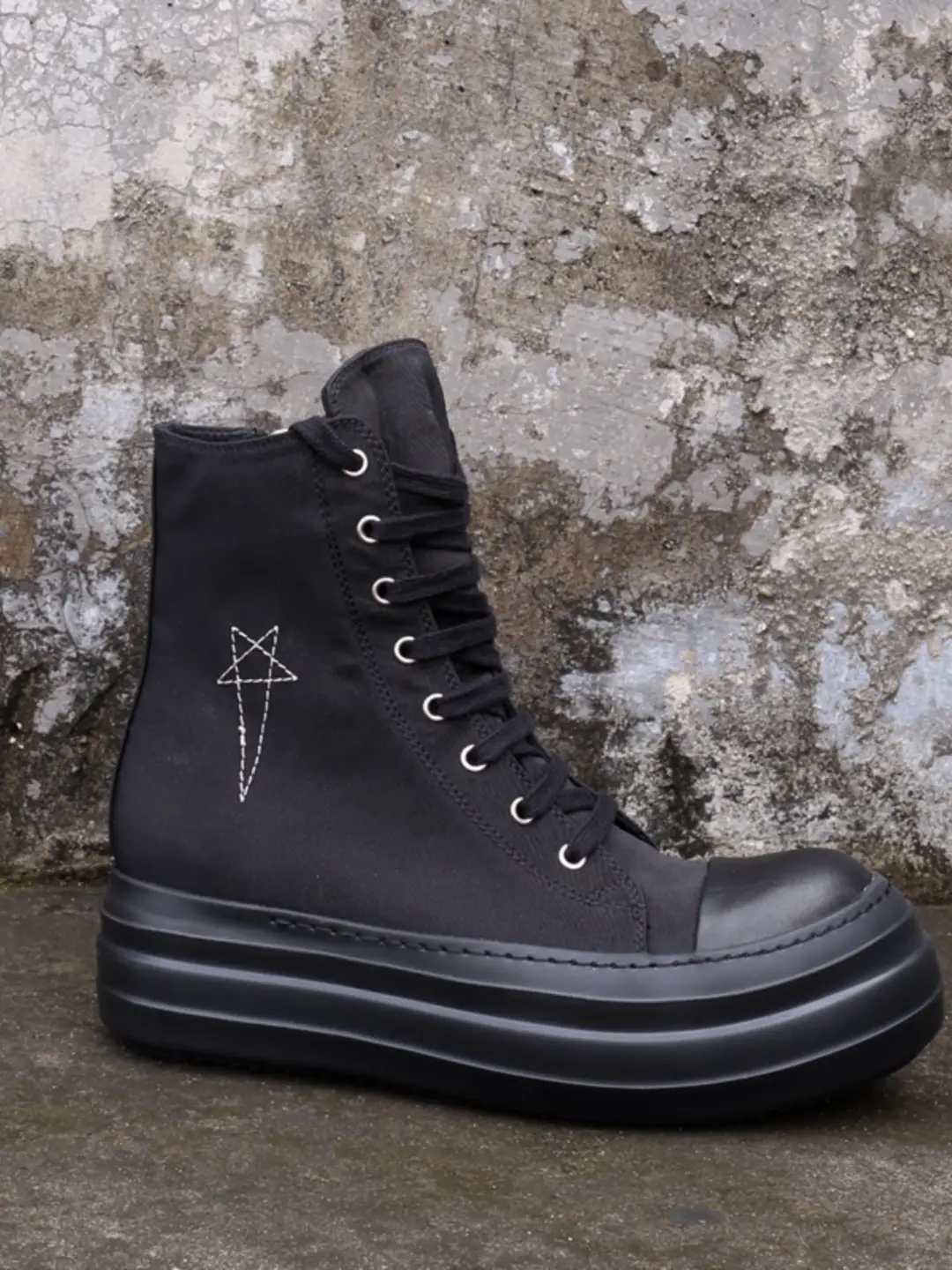 Ds Platform High-Top Lace-Up Short Boots All Black Height-Increasing Shoes R Style O Unisex Mid-Top Fashion Korean Version Five-Pointed Star Trendy Shoes