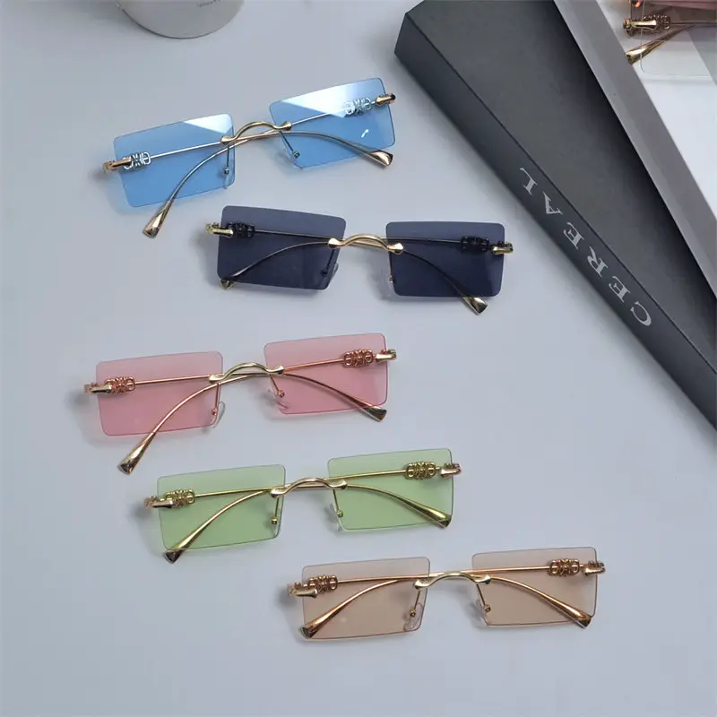 Korean Style Fashionable Rimless Edge-Cut Sunglasses Summer Sunshade Anti-Uv Sunglasses Rectangular Concave Shape Glasses for Women
