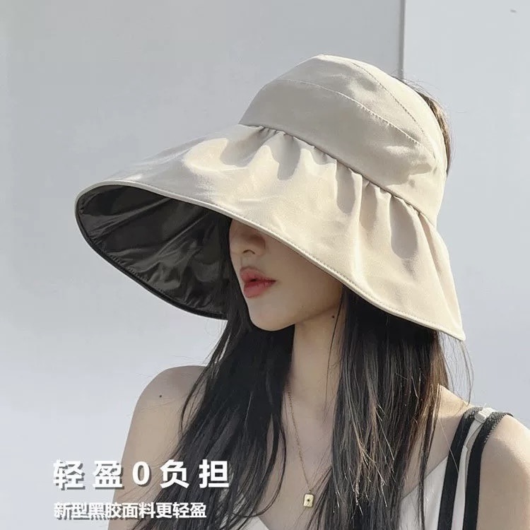 Open-Top Black Rubber Sun Protection Hat for Women, Summer Large Brim Face-Covering Sun Hat, Lightweight Sun Hat, Uv Protection Fisherman Hat