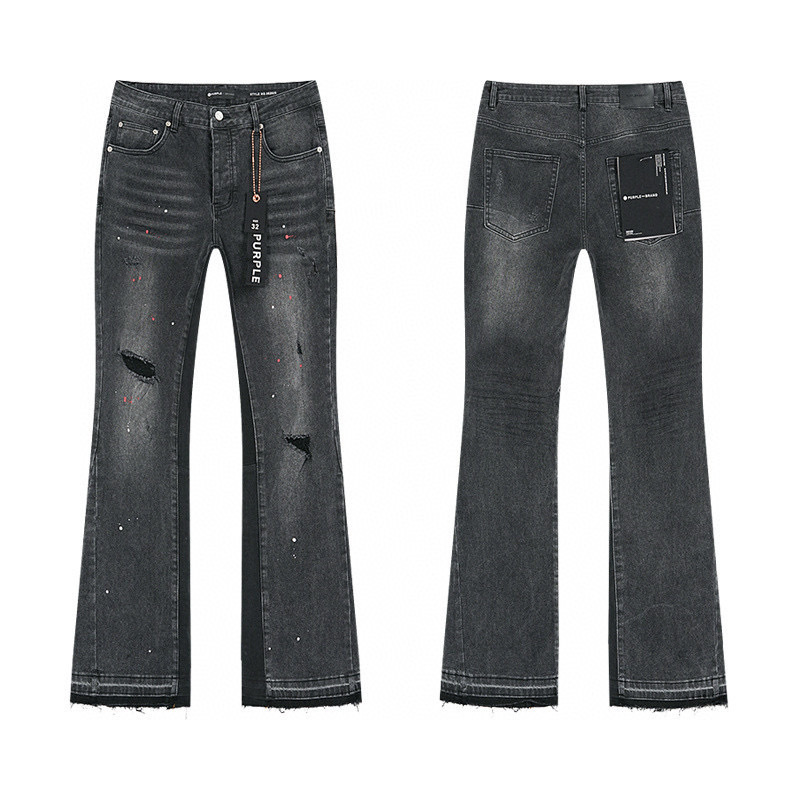 Cross-Border Trendy Purple Brand Jeans Washed Vintage European and American Style Unisex Ripped Trendy Splatter Ink