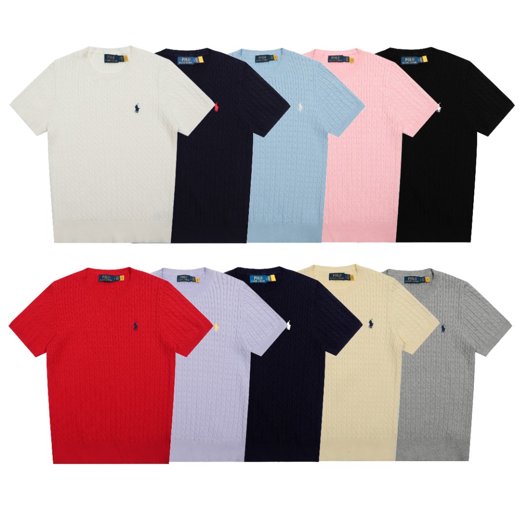 Scan the Qr Code~Rl Laffy Pony Logo Embroidery Classic Basic Versatile Four Seasons Unisex Knitted Short Sleeve One Piece Dropshipping