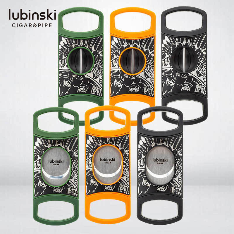 LUBINSKI Cigar Shears Portable V Shears Flat Shears Two in One Plastic Stainless Steel Blade Lubinski Scissors