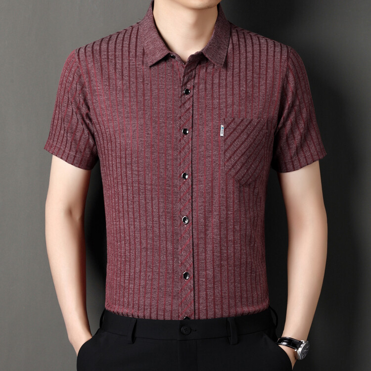 Business Casual Shirt Mulberry Silk Men's Clothing Middle-aged and Elderly Short-sleeved Shirt Summer Men's Loose Pocket Cotton and Linen Top