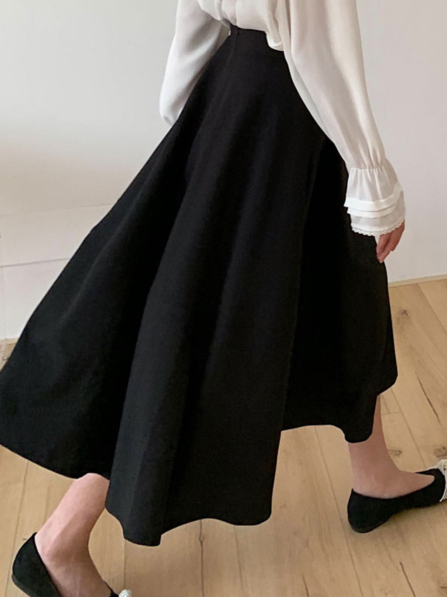 【Geming】A-Line Umbrella Skirt for Women, New High-Waisted, Hip-Covering, Vintage, Slimming, Mid-Length Skirt Q3052