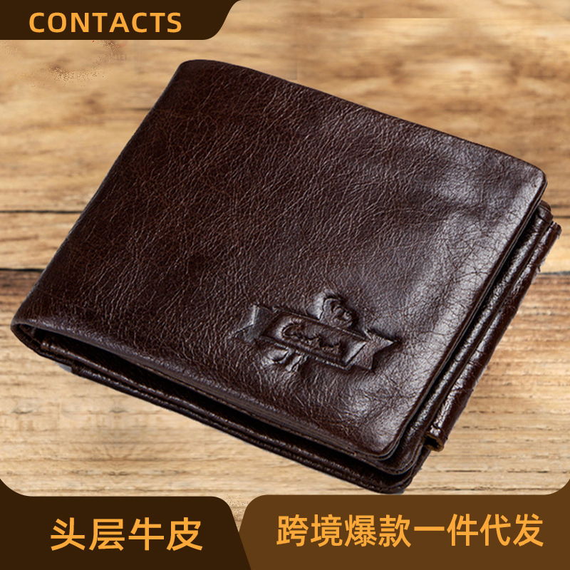 Black Angel Factory Supply Retro Crazy Horse Cowhide 30% Fold Men's Wallet Horizontal Men's Wallet Cross-border Hair