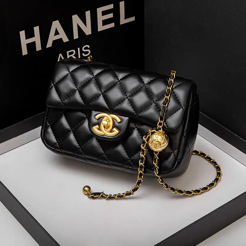 New Chanel-Style Gold Ball Bag, Genuine Leather Square Quilted Chain Crossbody Bag, Versatile for Spring and Summer, Popular on Live Broadcasts
