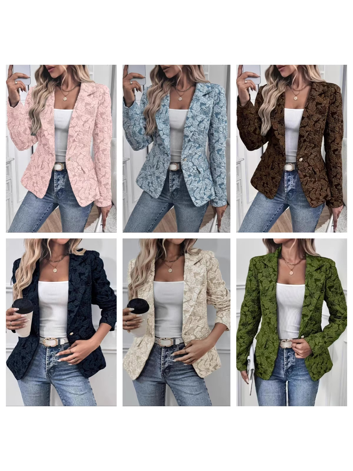 Casual Women's Spring and Autumn Short Jacket Cross-Border Women's Clothing Shein Hot-Selling Retro Lily Jacquard Slim-Fit Short Blazer