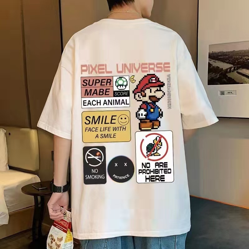 260g Shoulder Cotton Short Sleeve Men's T-shirt Loose Large Size Student Printed Half Sleeve All-match Fashionable Top Wholesale