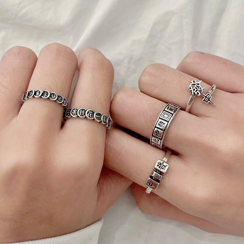 Lan zhi 925 sterling silver ring does not fade small retro opening brave wild dog rich mahjong ring wholesale