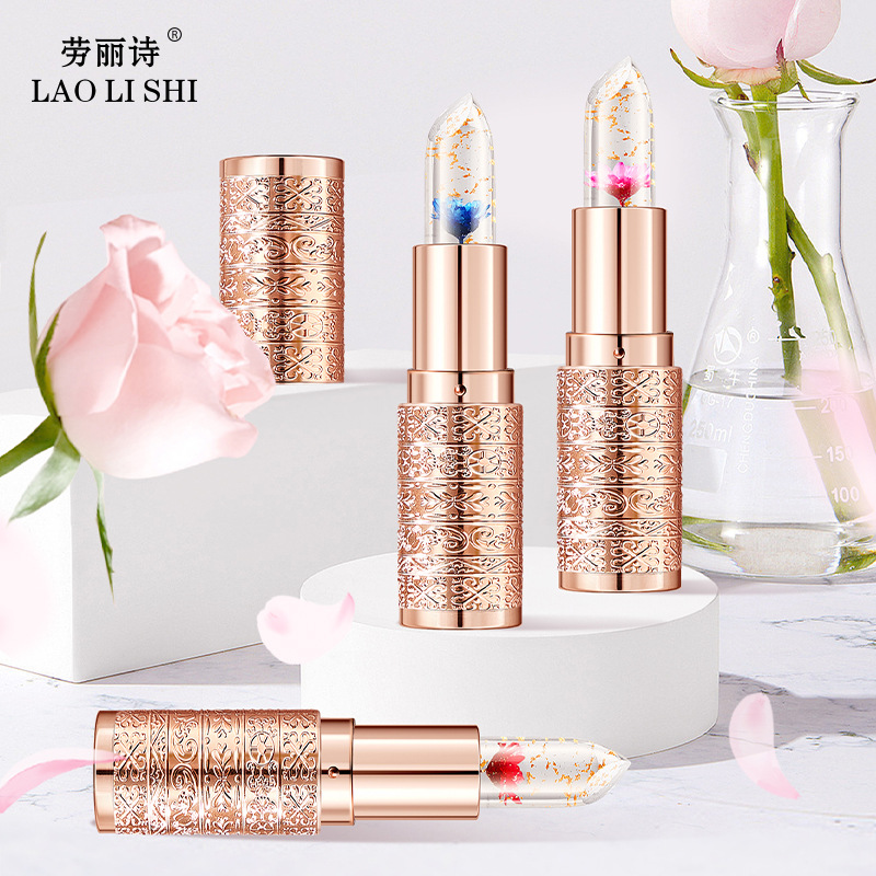 Laurie's Flower Lipstick Transparent Jelly Color-changing Gold Foil Temperature-changing Lipstick Non-stick Cup Non-fading Moisturizing Anti-dry Cracking