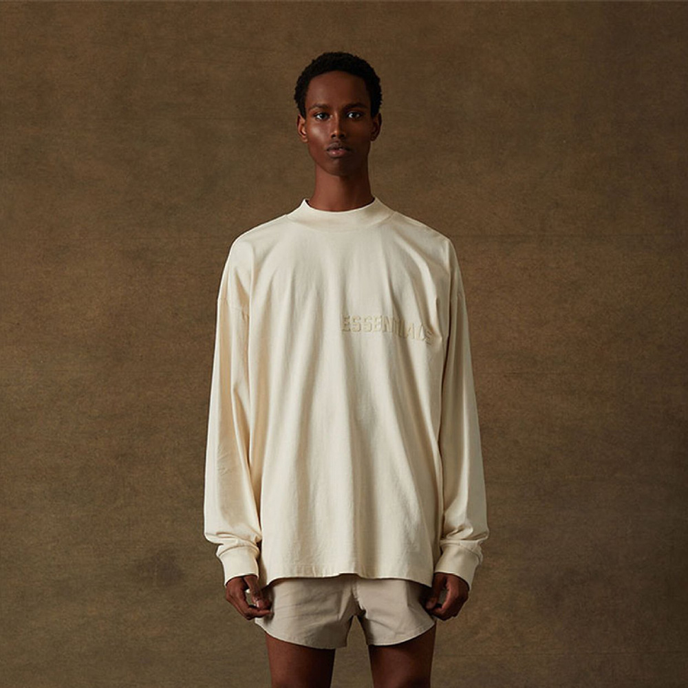 FOG double thread Essentialszone Season 8 left chest single row flocking high street fashion brand loose long sleeve T-shirt