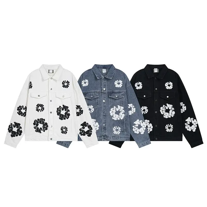 【DX44】DENIMTEARS木棉花印花美式高街休闲宽松情侣花朵牛仔外套夹克男