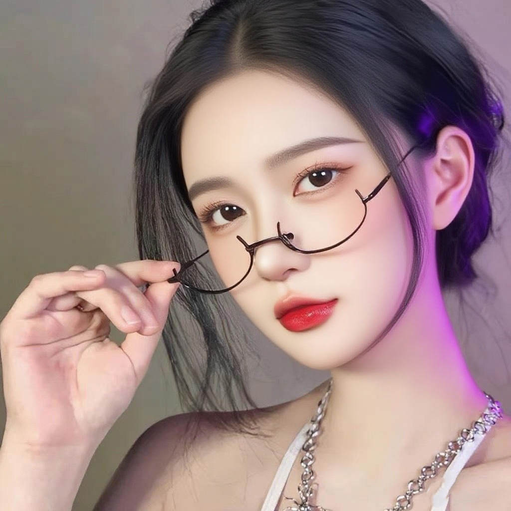 Japanese Style Internet Popular Lower Half-Frame Glasses Women's Cute Decorative Glasses Frame Yujie Pure Desire Half-Frame Glasses Without Lenses