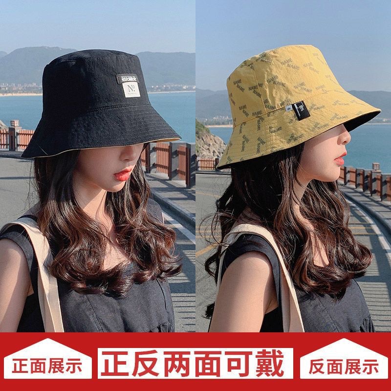 Letter Fisherman Hat Women's Double-sided Wear Cute All-match Travel Online Celebration Pot Hat Sunscreen Sunshade Pot Hat Sunscreen