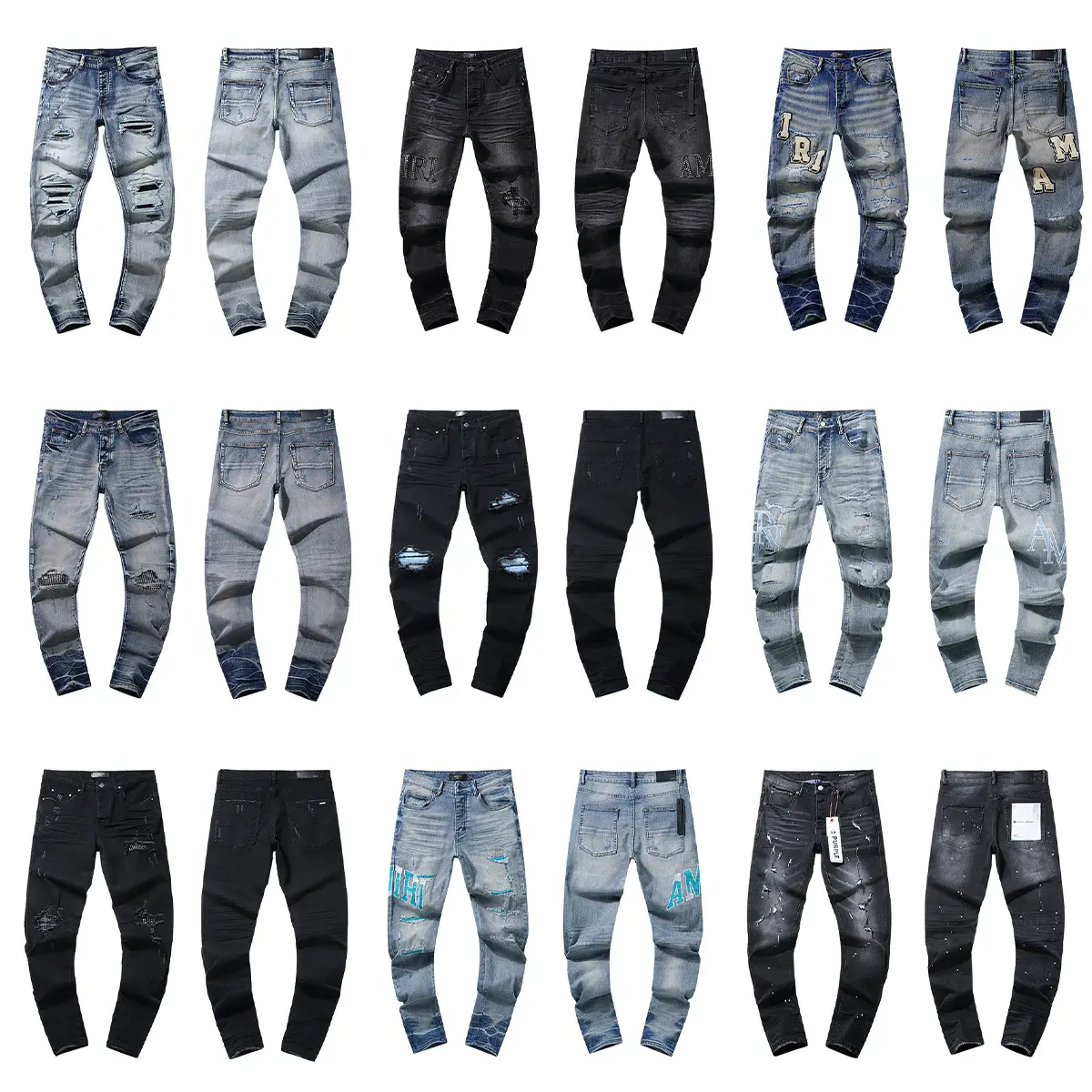 24 Cross-border European and American Fashion Brand amri Embroidered Ripped Cloth Casual Denim Pants Men's and Women's High Street Dressed Jeans