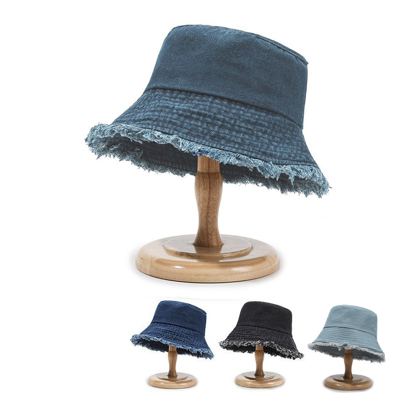 Fisherman Hat Denim Raw Edge Cover Old Raw Edge Sun Protection Sunshade Simple Washed Fisherman Hat Versatile Denim Fisherman Hat