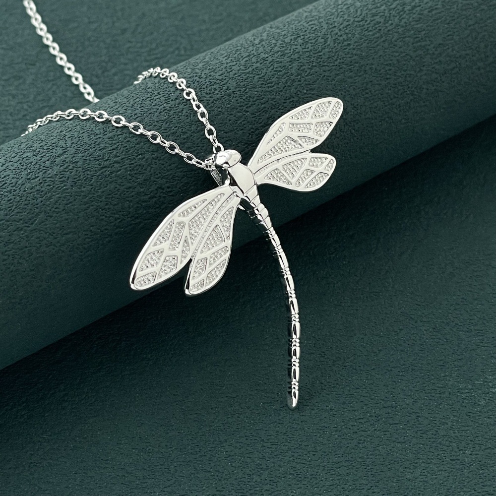 Cross-border jewelry plated 925 silver dragonfly pendant necklace temu AliExpress explosions